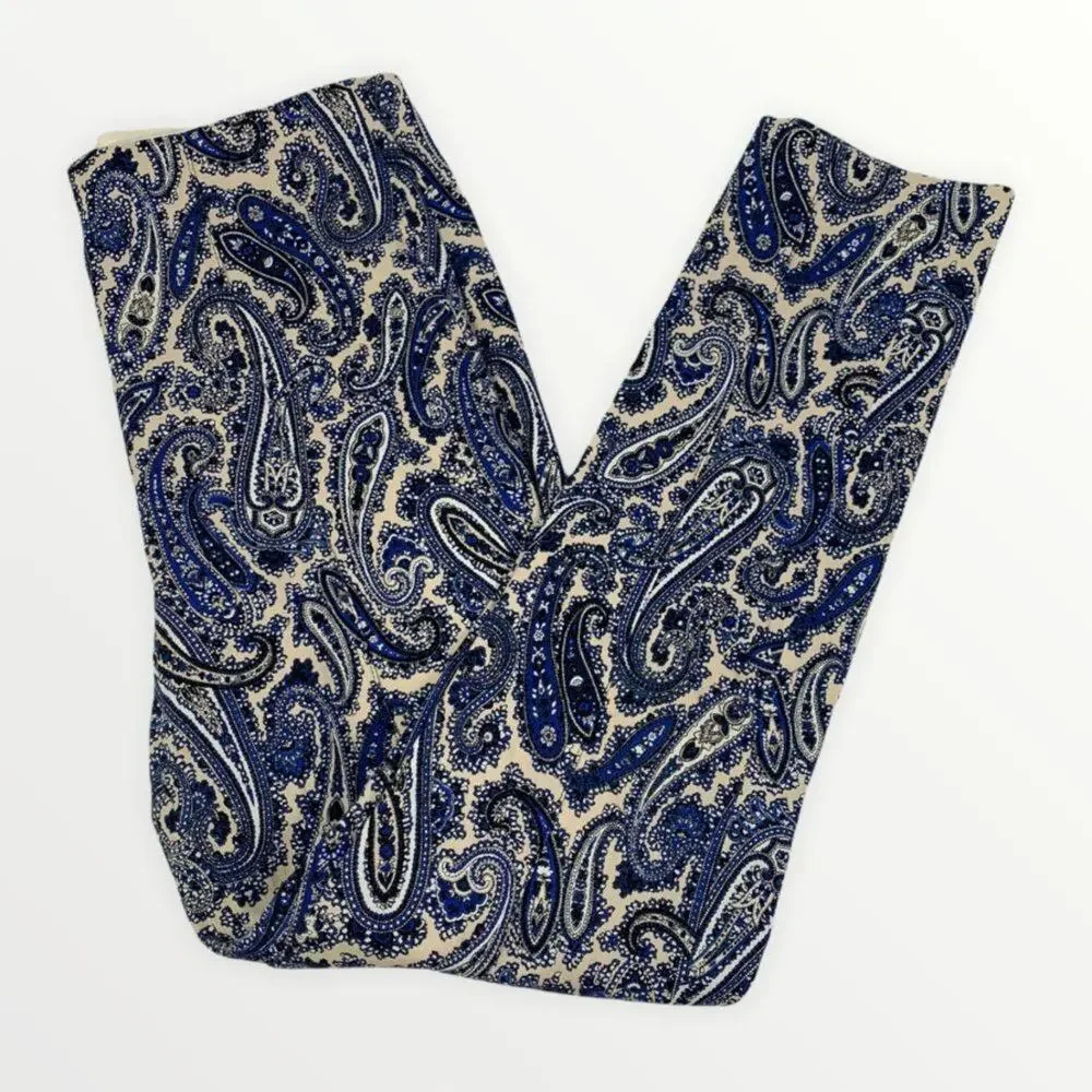 Diane Von Furstenberg Navy Blue Paisley Skinny Trouser Pants Size 6 - Picture 4 of 10